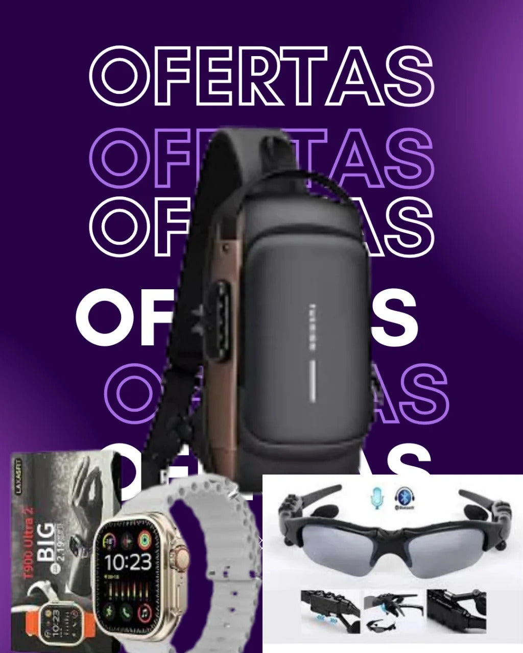 COMBO BOLSO ANTIROBO+RELOJ T900+GAFAS BLUETOOTH